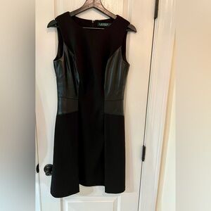 Lauren Ralph Lauren black dress with side faux leather accent panels, size 6.